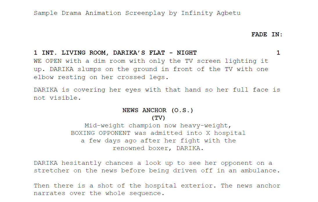 Sample Drama Animation Screenplay by Infinity Agbetu