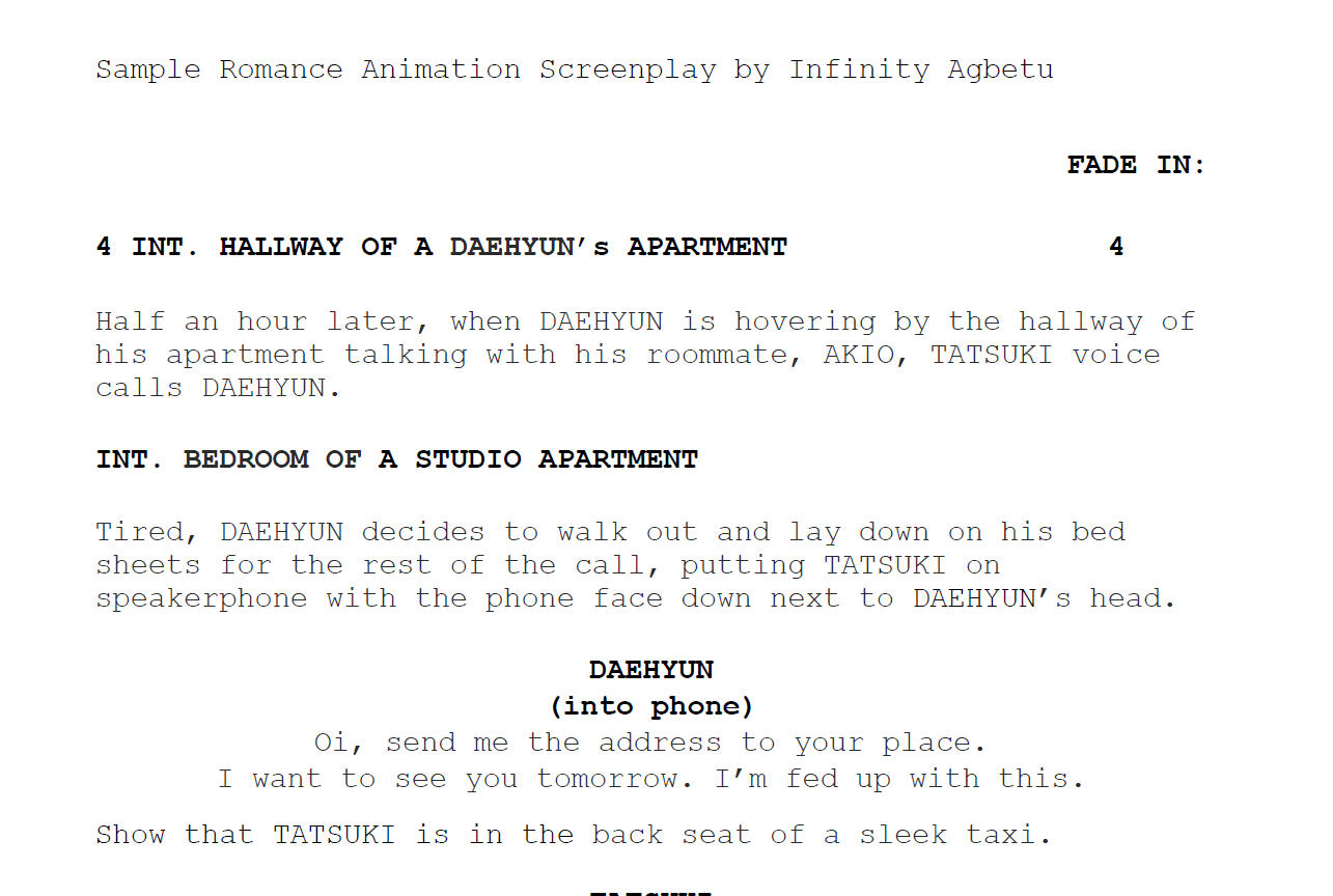 Sample Romance Animation Screenplay by Infinity Agbetu