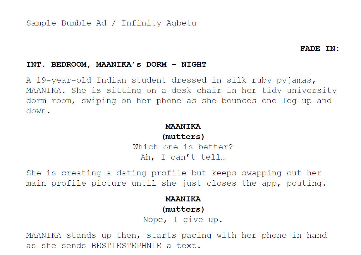 Sample Bumble Ad by Infinity Agbetu