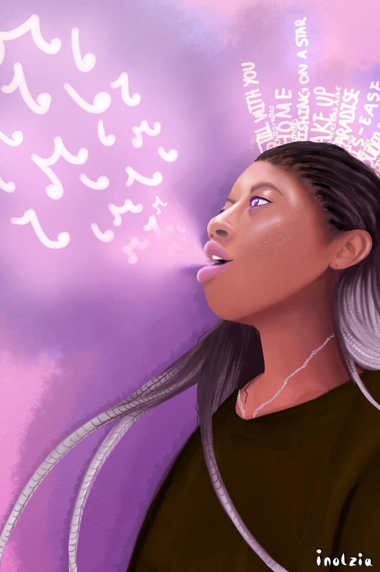 'Music is like breathing' - Art by Infinity Agbetu, published in Dream Glow Magazine - Spring 2021 Issue.